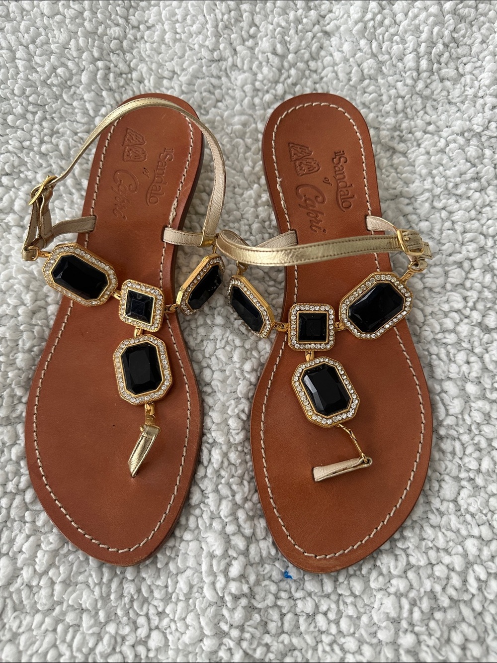 Il Sandalo of Capri Italian Leather Jeweled Thong Sandals Size 37 (US Women’s 7)